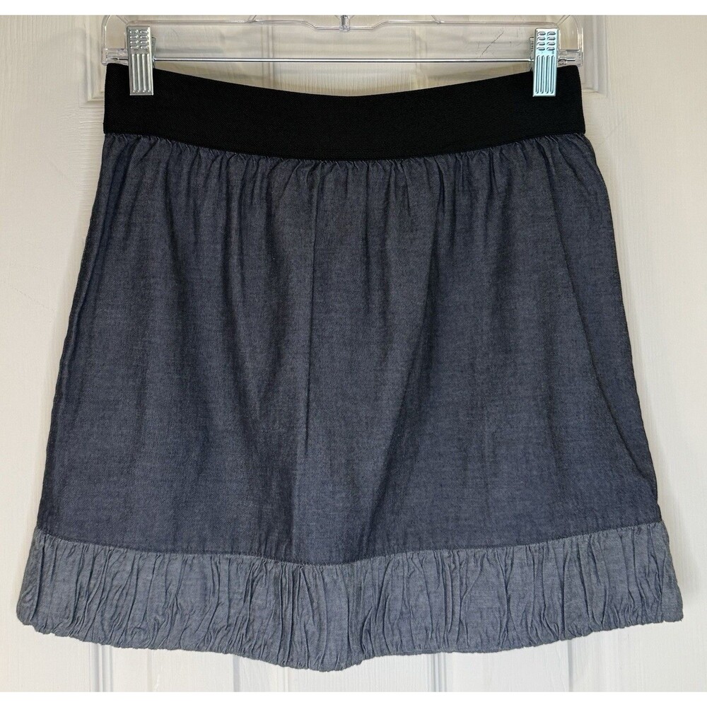 BCBGeneration Skirt Women’s Small Chambray Cotton Mini Skirt Ruffle Hem Zip Back